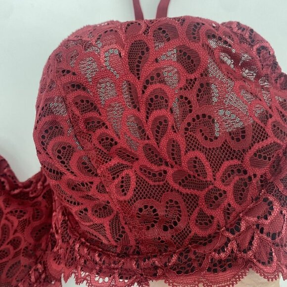 Bezier Size 34E Gramercy Lace Underwire Bra Burgundy Semi Sheer TR11142LF2 - Picture 5 of 11